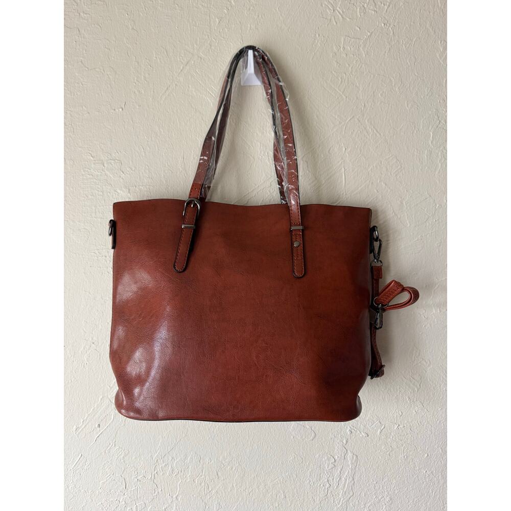 NWOT Faux Leather Tote with Removable Long Strap in Chocolate Brown - Picture 6 of 8